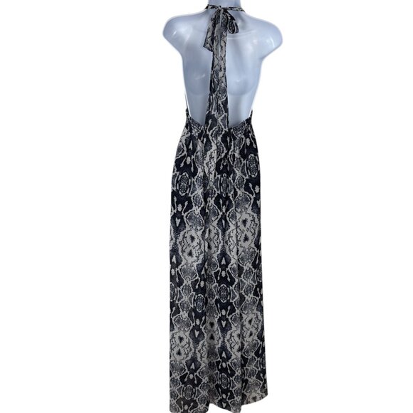 Show Me Your Mumu Halter Dress Maxi Blue Semi Sheer Reptile Sz M Party Festival - Picture 4 of 12